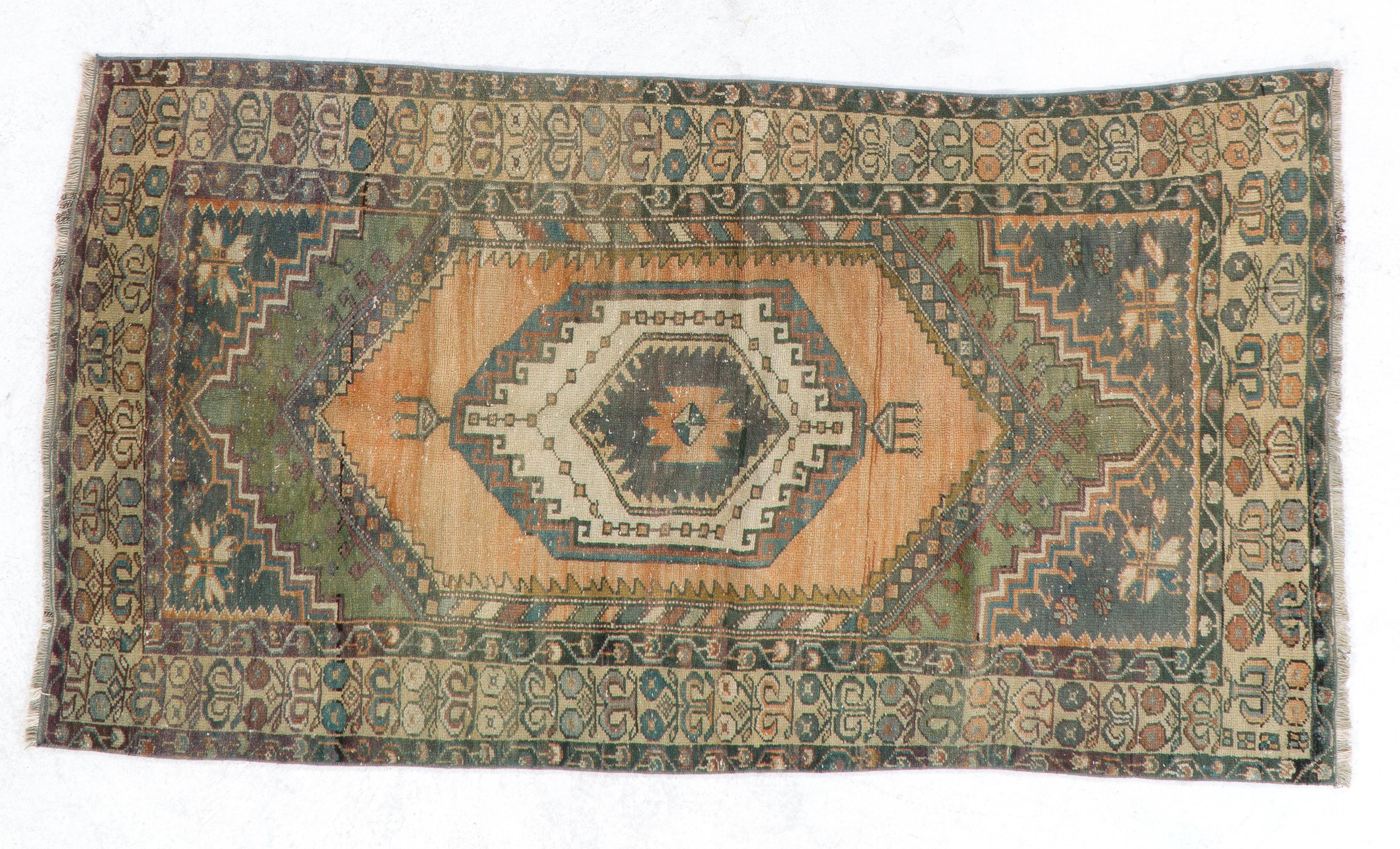 Mid-20th Century 3.6x6.4 Ft Traditional Vintage Turkish Rug for Country Homes, Rustic & Tribal For Sale