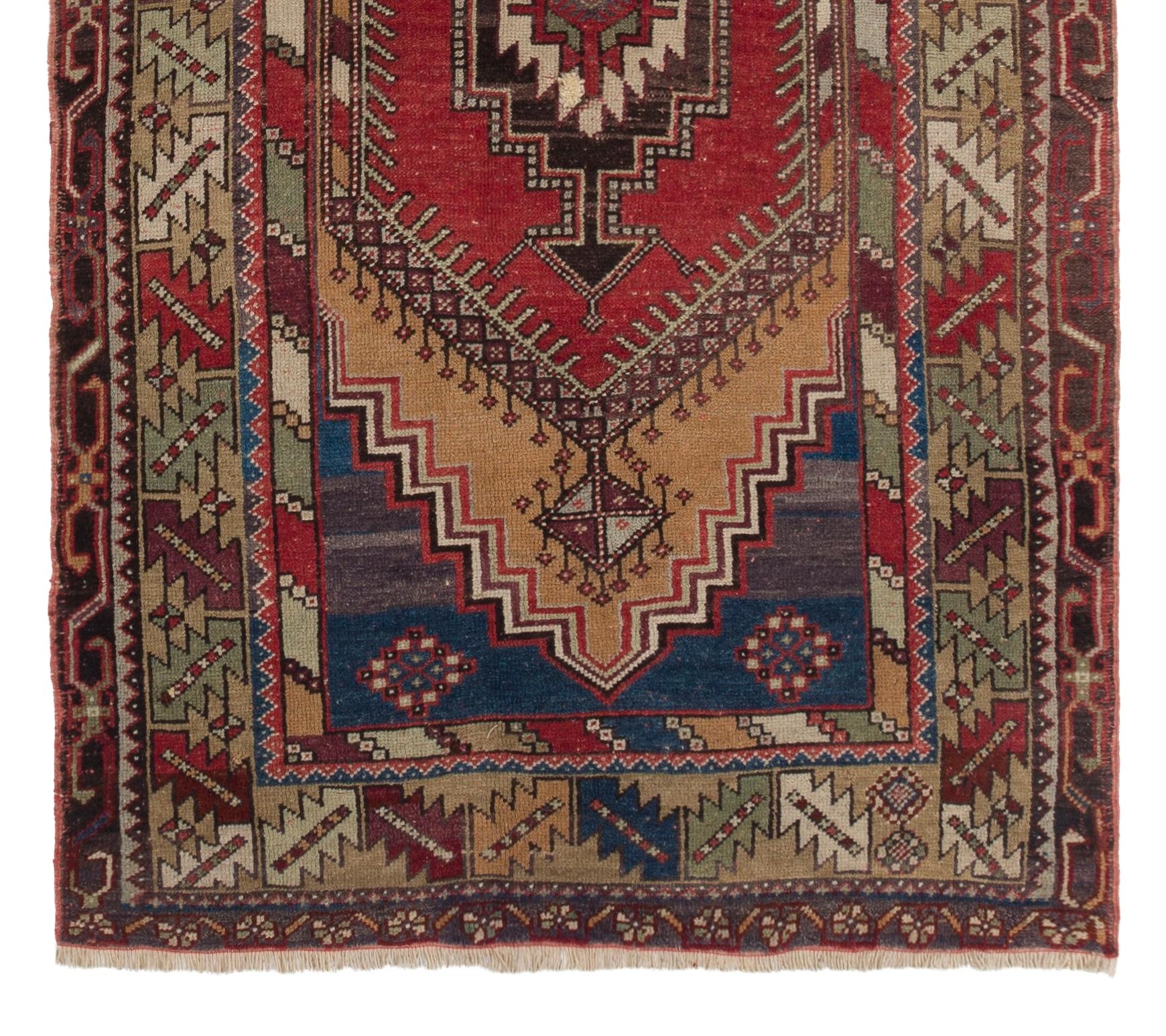 Alfombra turca anudada a mano de estilo tribal. 100% Lana en Bueno estado para la venta en Spring Valley, NY