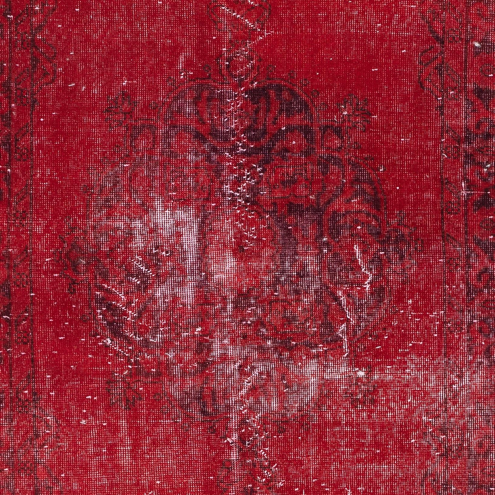 3.6x6.5 Ft Vintage Handmade Rug. Roter Shabby Chic-Teppich für modernes Zuhause und Büro (Türkisch) im Angebot