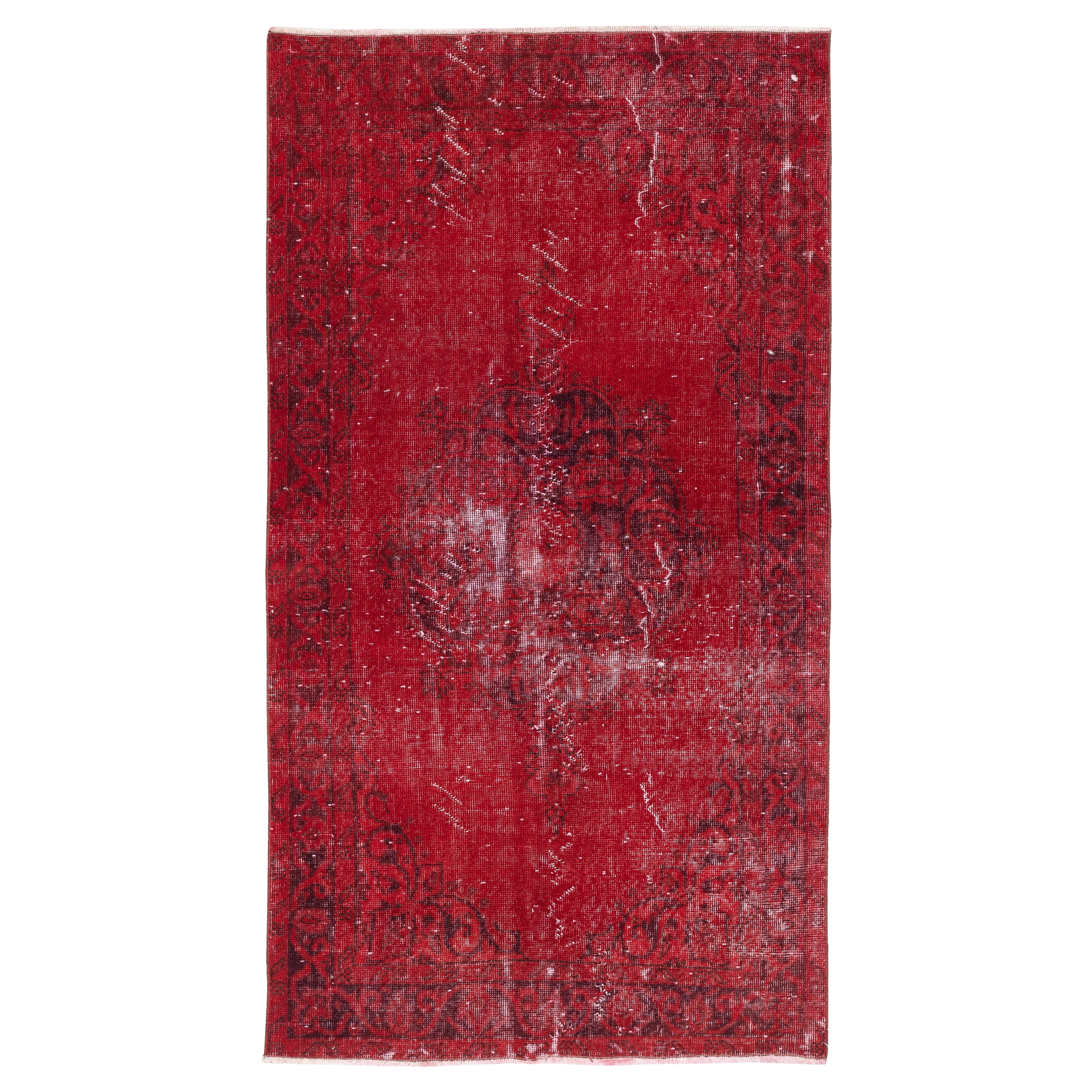 3.6x6.5 Ft Vintage Handmade Rug. Roter Shabby Chic-Teppich für modernes Zuhause und Büro im Angebot