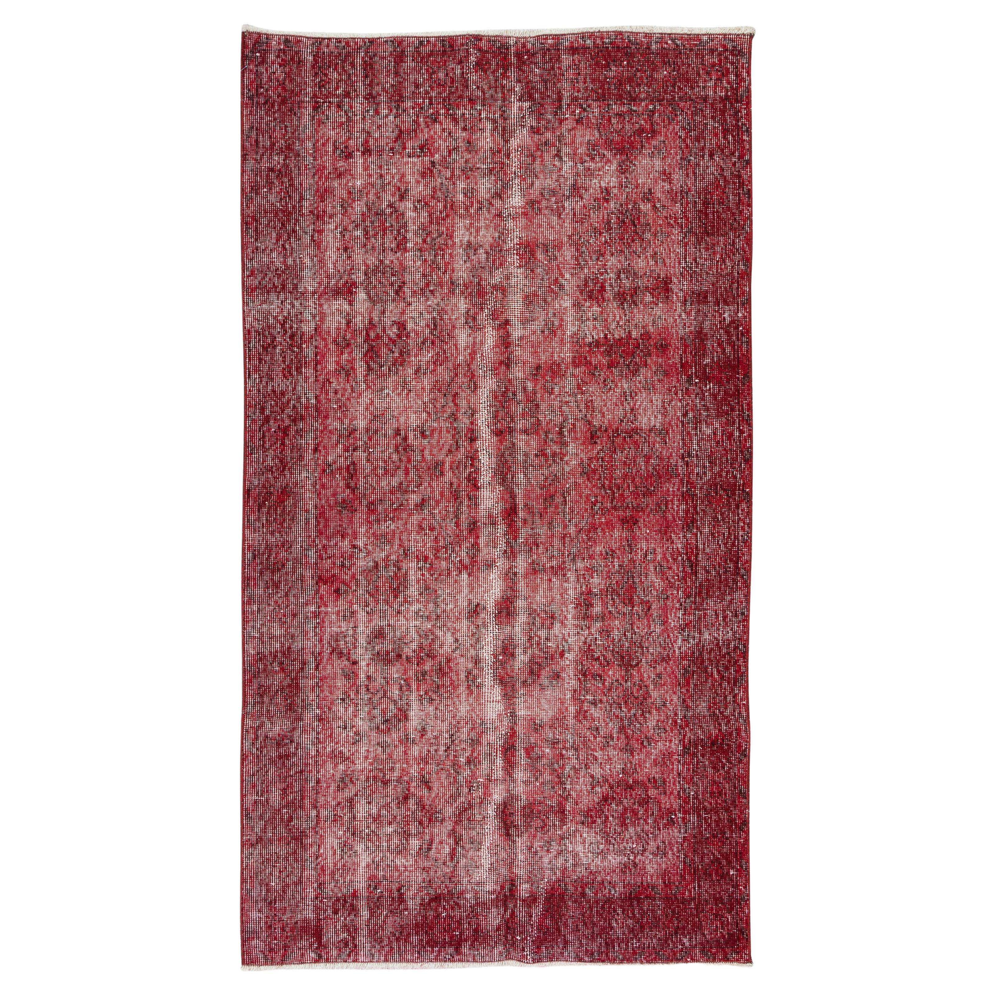3.6x6.6 Ft Handmade Turkish Rug Over-Dyed in Red, Decorative Vintage Wool Carpet For Sale
