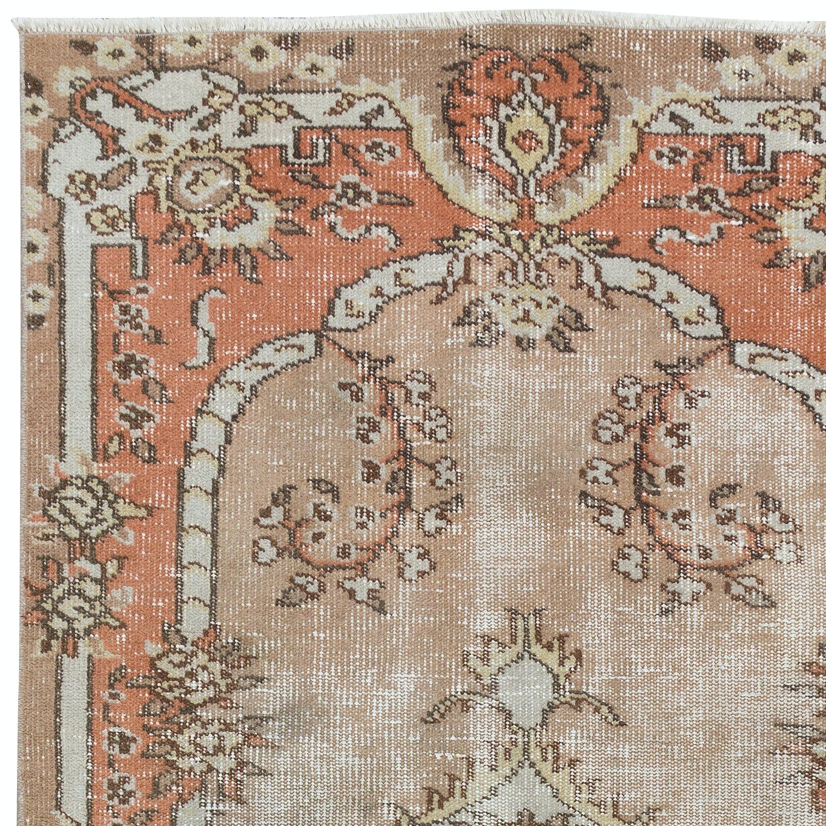 Turkish 3.6x6.7 Ft Vintage Hand Knotted Anatolian Wool Accent Rug in Muted Colors For Sale