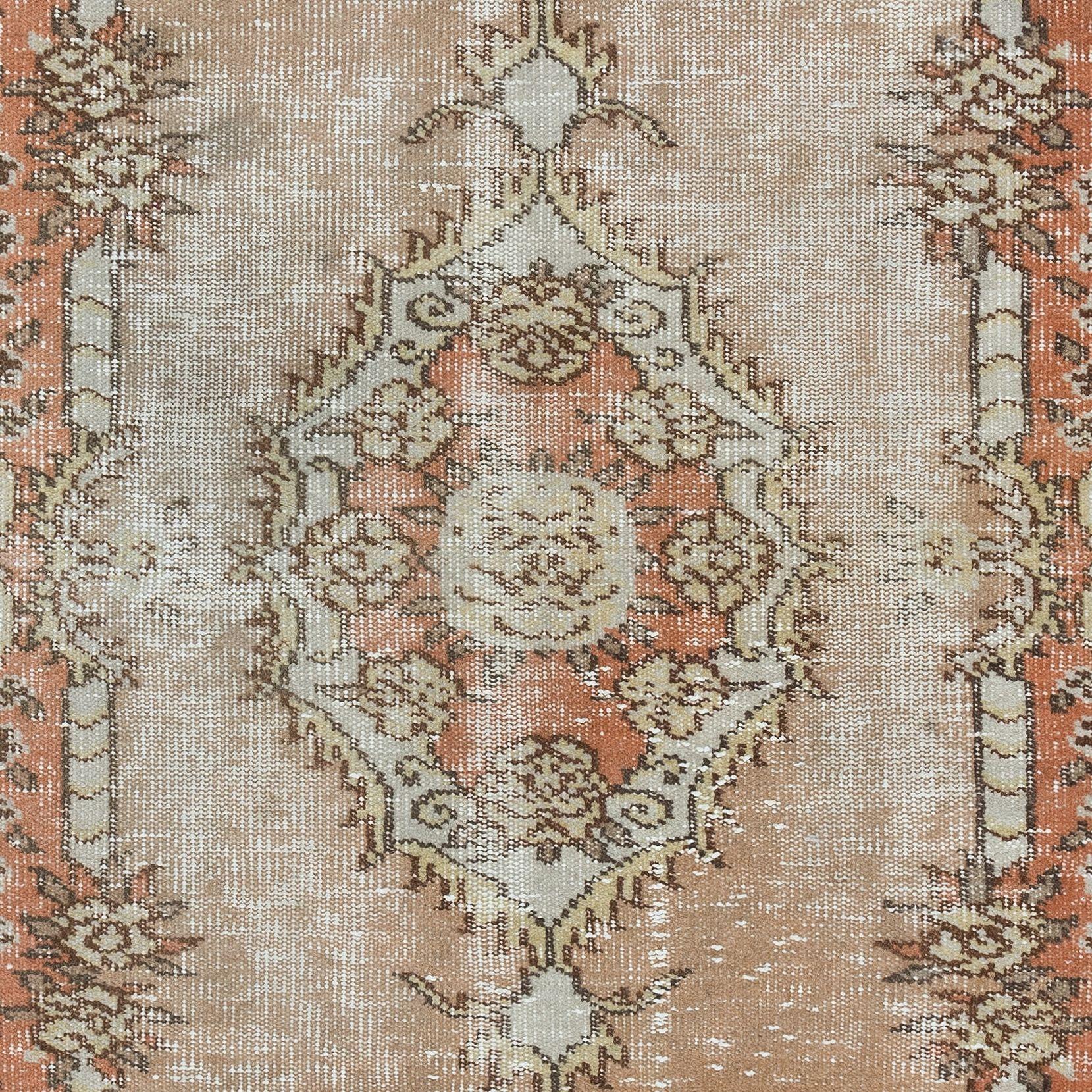 Hand-Woven 3.6x6.7 Ft Vintage Hand Knotted Anatolian Wool Accent Rug in Muted Colors For Sale