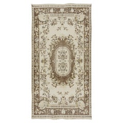 Vintage Hand-Knotted Aubusson Inspired Turkish Wool Rug