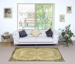 Tappeto turco contemporaneo fatto a mano da 3,6x7 Ft in giallo con design a medaglione