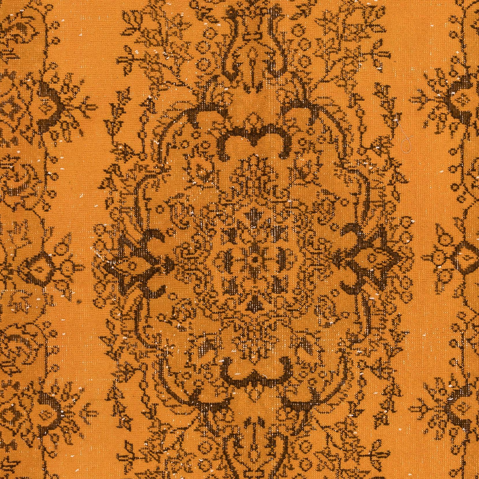 3.6x7 Ft Home Decor Teppich, orangefarbener Bodenbezug, moderner handgefertigter türkischer Teppich (Moderne) im Angebot