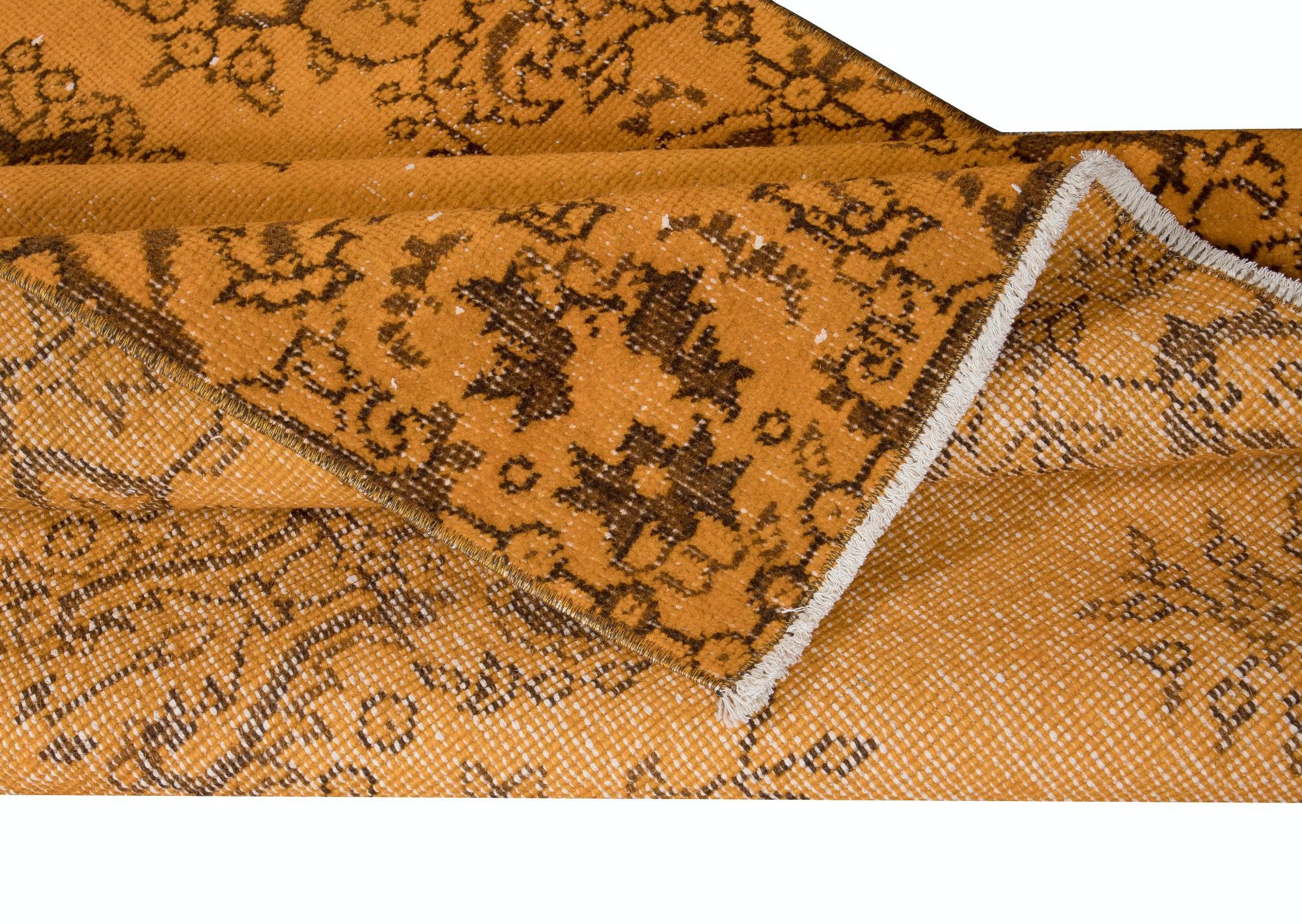 3.6x7 Ft Home Decor Teppich, orangefarbener Bodenbezug, moderner handgefertigter türkischer Teppich (Türkisch) im Angebot