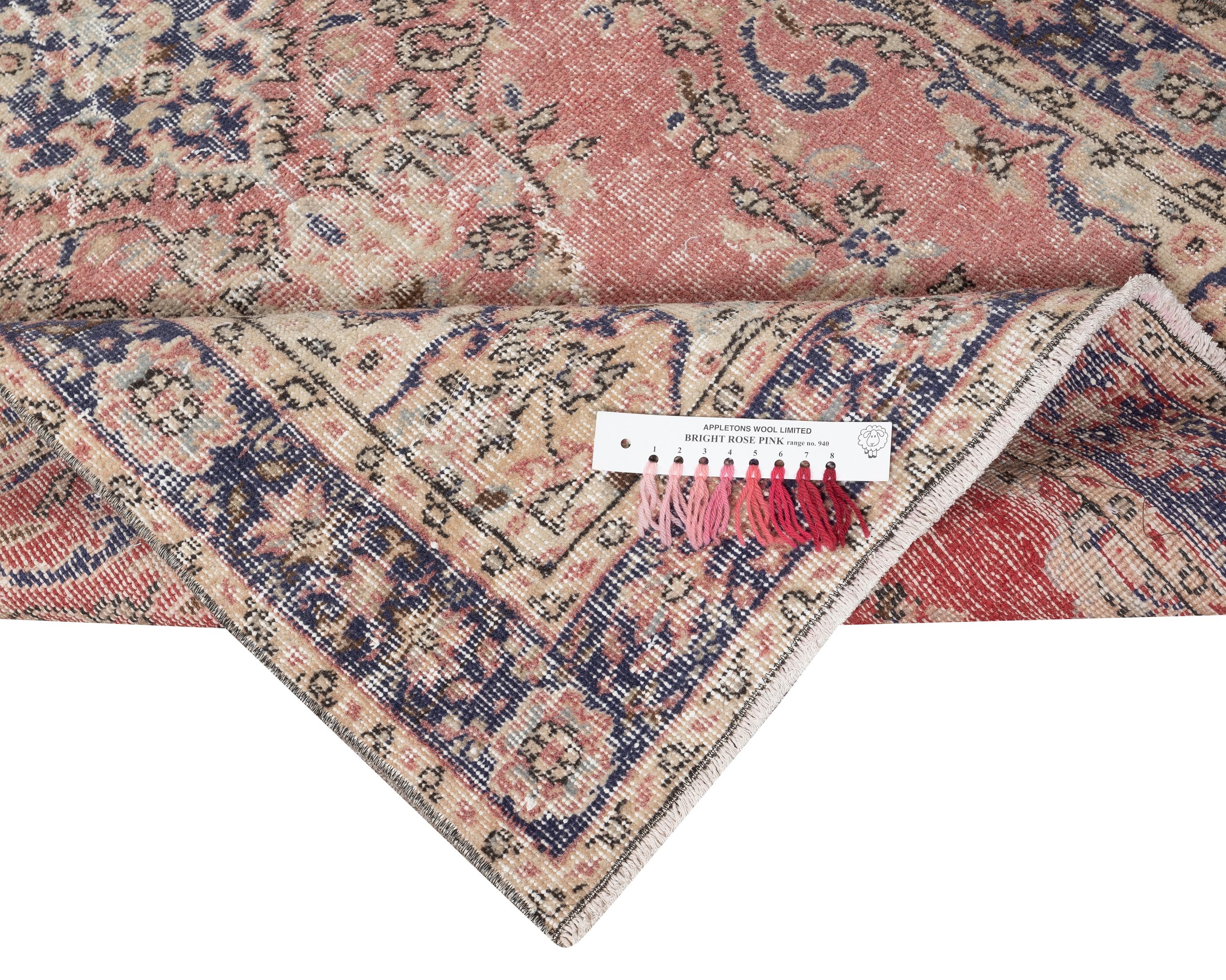 3.6x7 Ft Vintage Handmade Türkisch Rot Wolle Akzent Teppich mit Medaillon Design (Rustikal) im Angebot