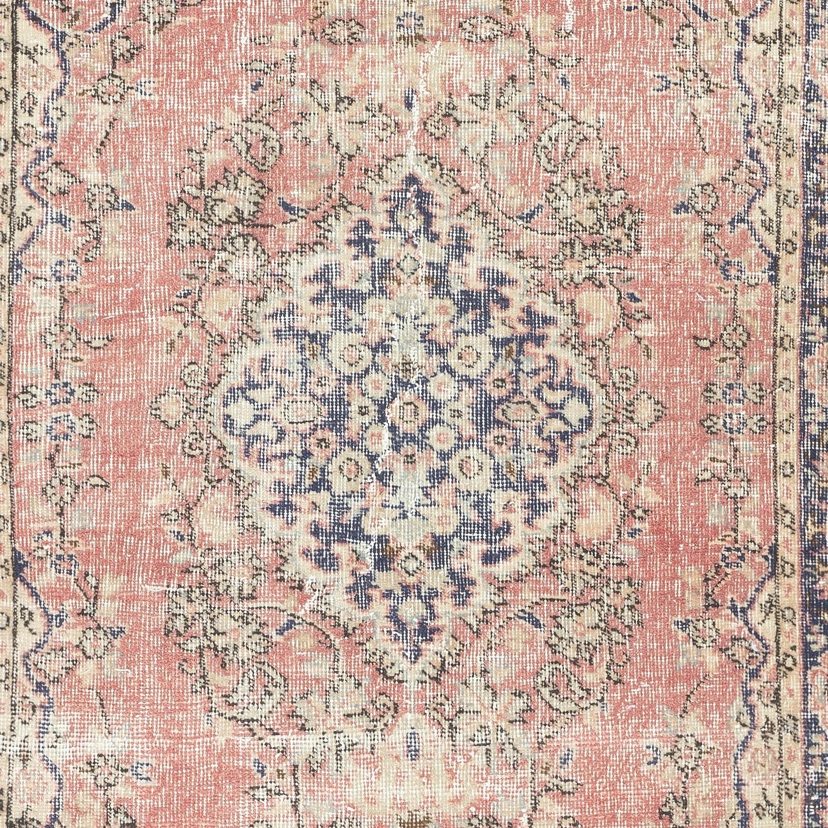 3.6x7 Ft Vintage Handmade Türkisch Rot Wolle Akzent Teppich mit Medaillon Design (Handgeknüpft) im Angebot