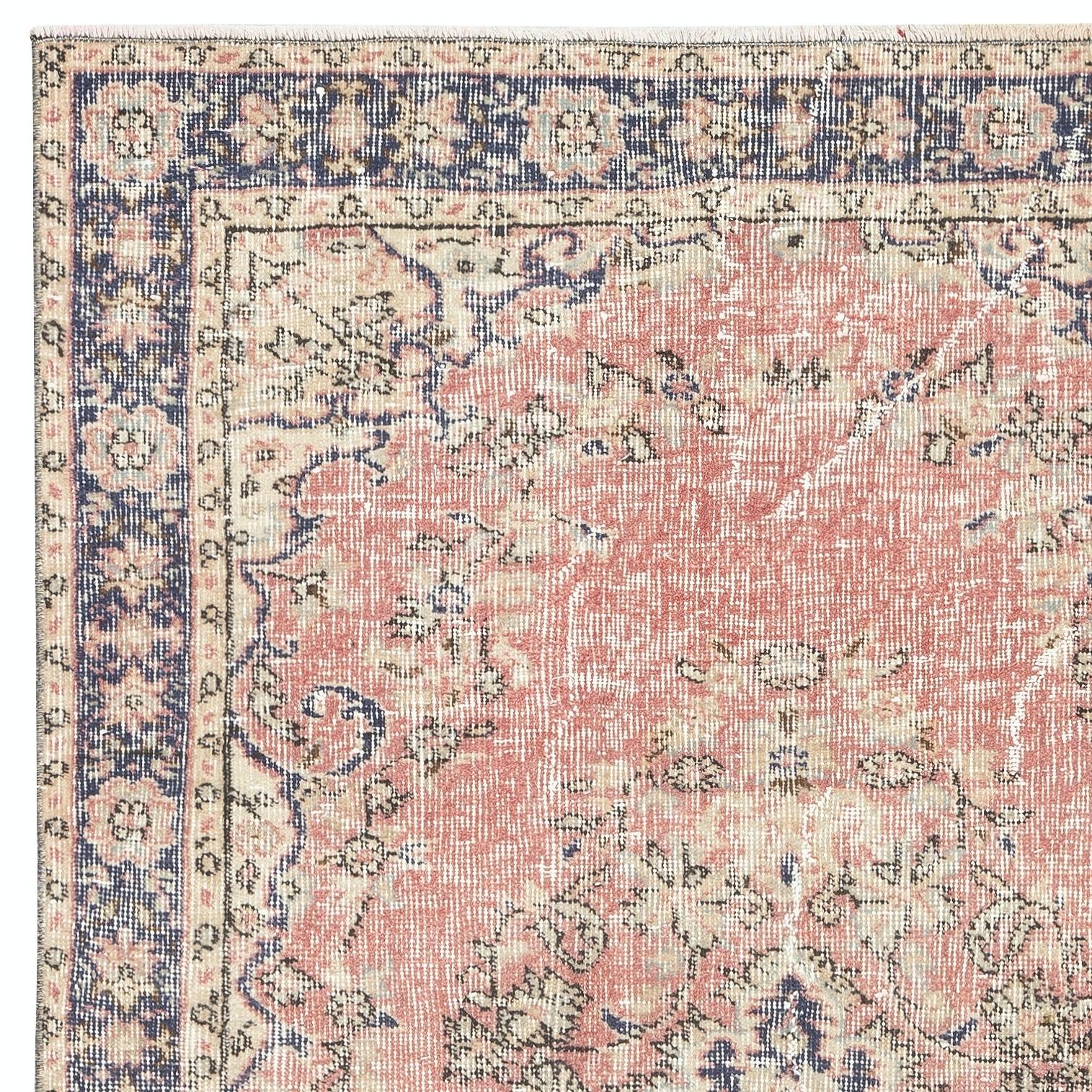 3.6x7 Ft Vintage Handmade Türkisch Rot Wolle Akzent Teppich mit Medaillon Design im Zustand „Gut“ im Angebot in Spring Valley, NY