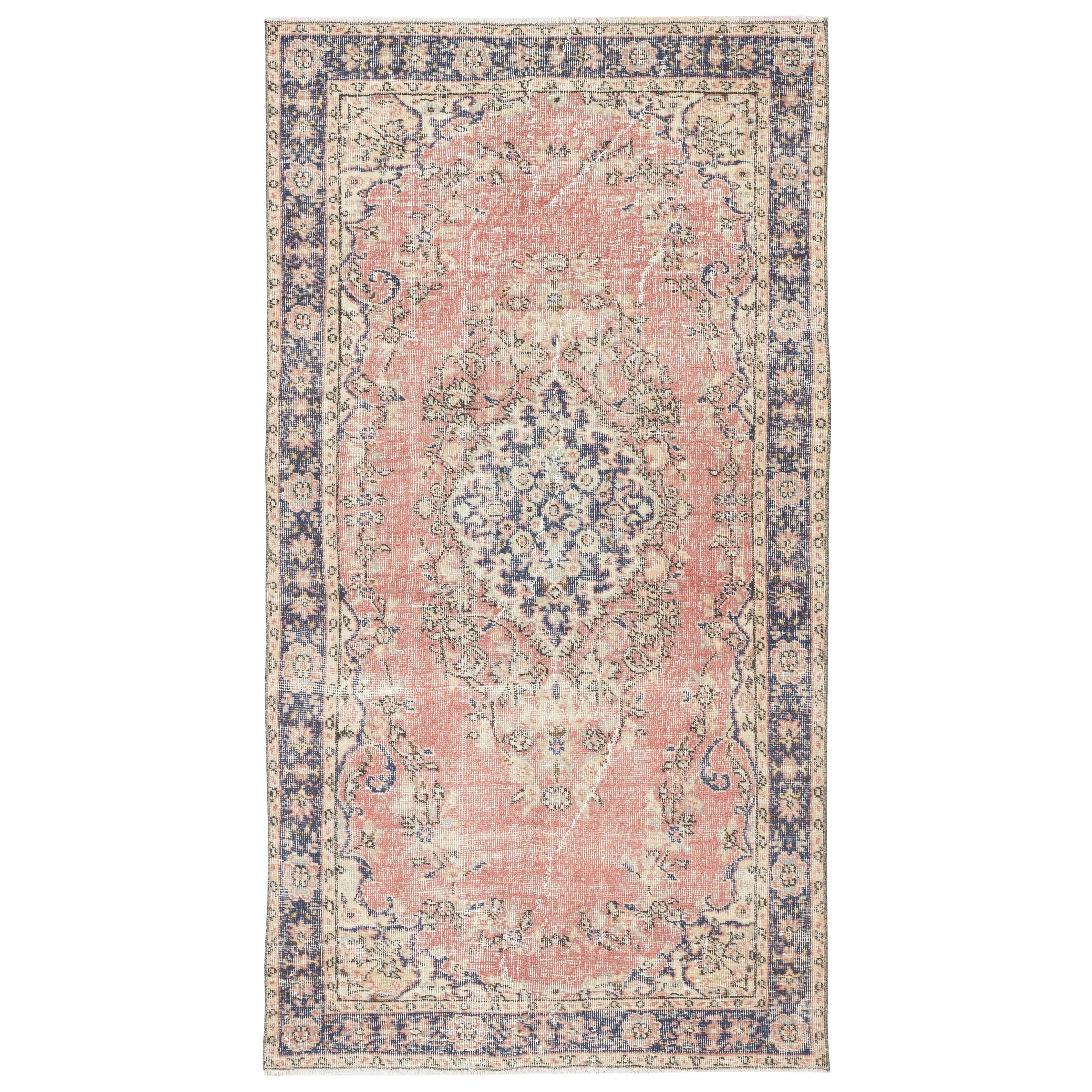 3.6x7 Ft Vintage Handmade Türkisch Rot Wolle Akzent Teppich mit Medaillon Design