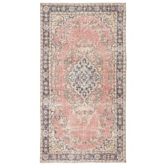 3.6x7 Ft Vintage Handmade Turkish Red Wool Accent Rug with Medallion Design