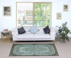 3.6x7.2 Ft Modern Handmade Turkish Accent Rug. Light Blue Color Small Rug