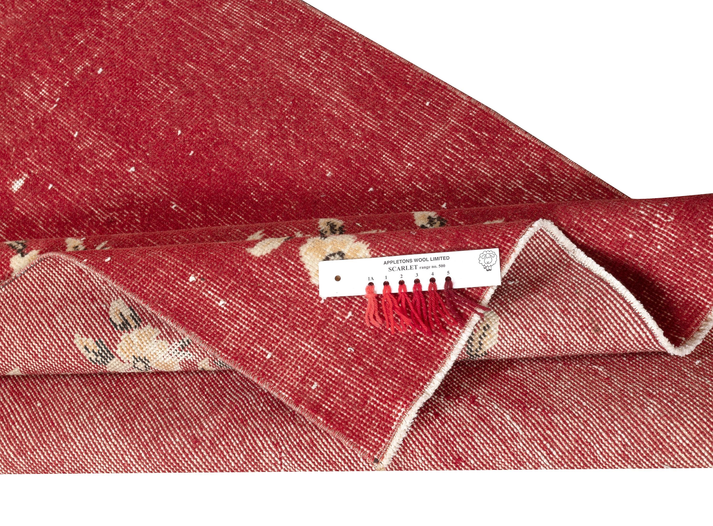 Modern 3.6x7.2 Ft Vintage Hand-Knotted Chinese Art Deco Design Red Area Rug For Sale