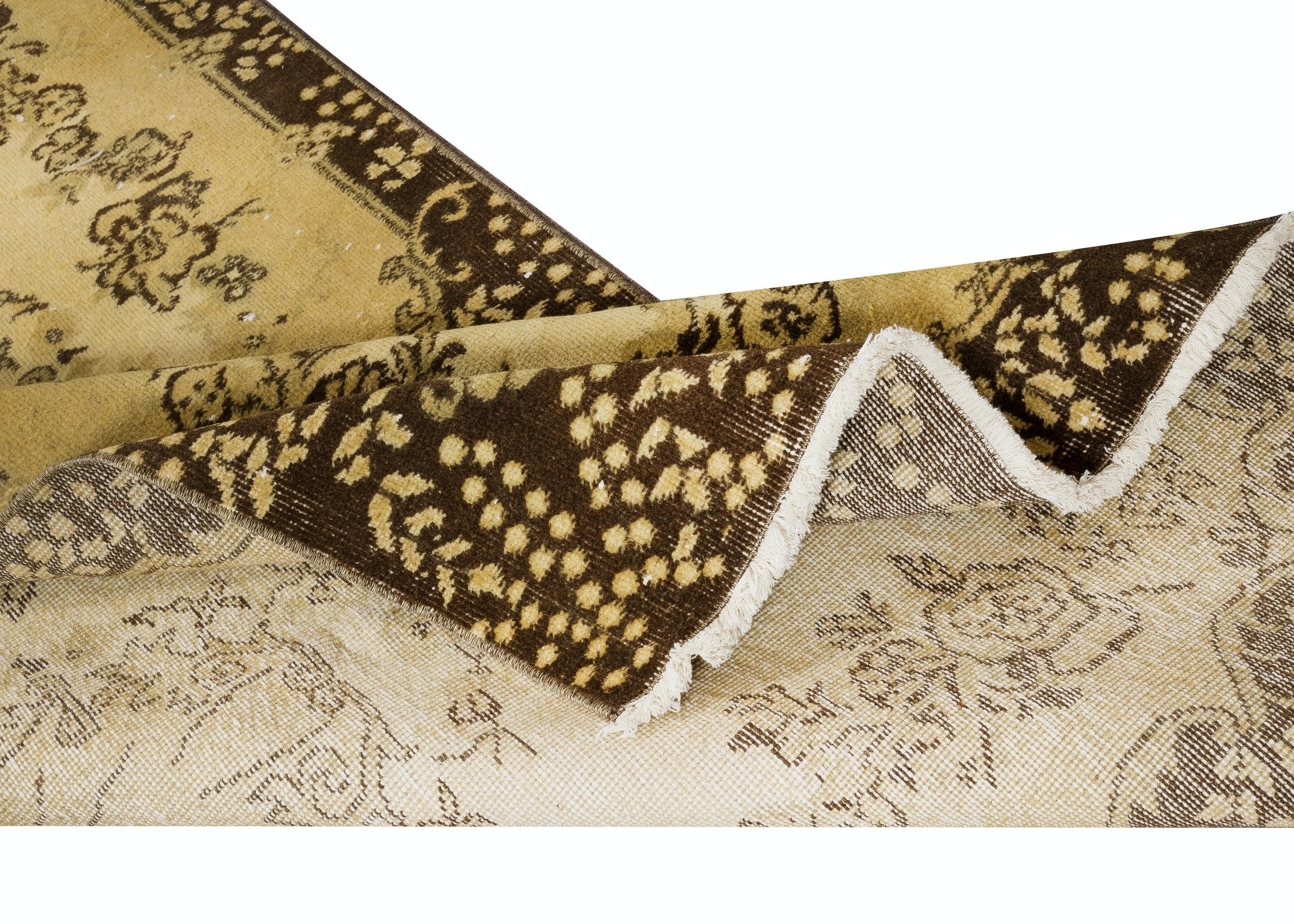 Modern 3.6x7.2 Ft Vintage Turkish Area Rug redyed in Yellow Color for modern interiors For Sale