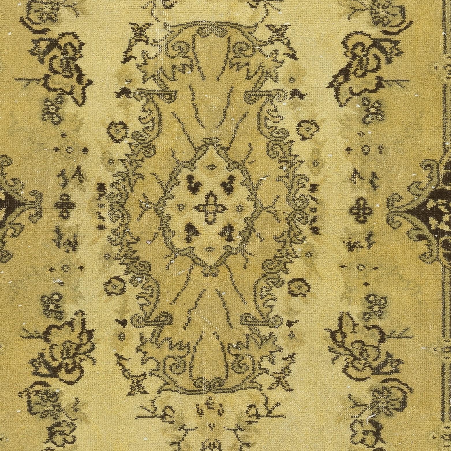 3.6x7.2 Ft Vintage Turkish Area Rug redyed in Yellow Color for modern interiors In Good Condition For Sale In Spring Valley, NY