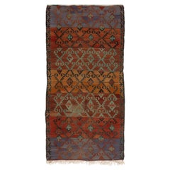 3.6x7.3 Ft Multicolor Vintage Turkish Kilim Rug with Geometric Design, %100 Wool
