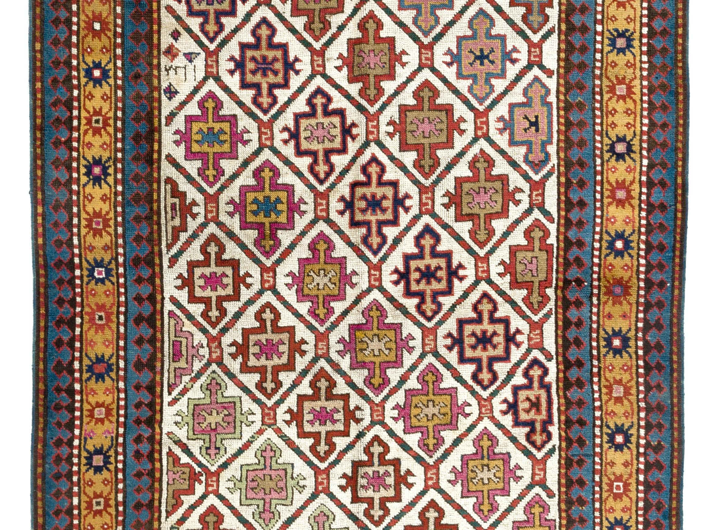 Hand-Knotted Rare Antique Caucasian Kazak Rug from Karabagh, Dated, 1812 For Sale