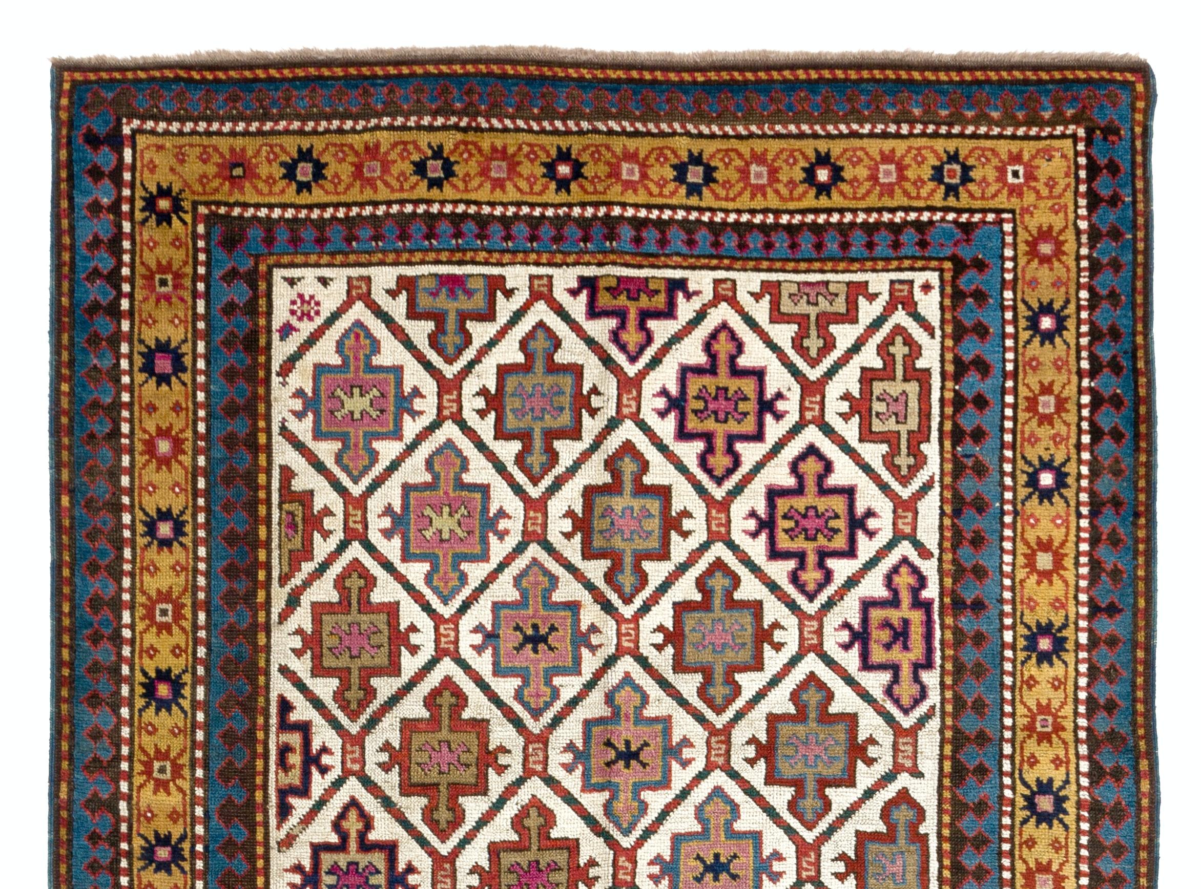 Hand-Knotted 3.6x8.4 ft Rare Antique Caucasian Kazak Rug from Karabagh, Dated, 1812 For Sale