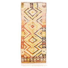 3.6x8.6 Ft Vintage Hand-Made Checkered Tulu Wool Runner Rug in Warm Colors 3.6x8.6 Ft Vintage Hand-Made Checkered Tulu Wool Runner Rug in Warm Colors