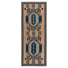 3.6x9 Ft Vintage Handmade Tribal Turkish Runner Rug with Twin Turtles, 100% Wool
