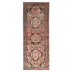 3'6"x9'2" Multicolored Worn Down Pure Wool Vintage Heriz Hand Knotted Runner Rug