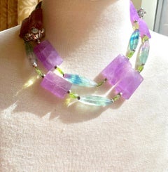 37"  Amethyst, Fluorite, Peridot and Moonstone Focal Bead with Sterling Necklace
