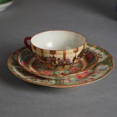 37 Antique Chinese Rose Medallion Porcelain Cups & Saucers C1910