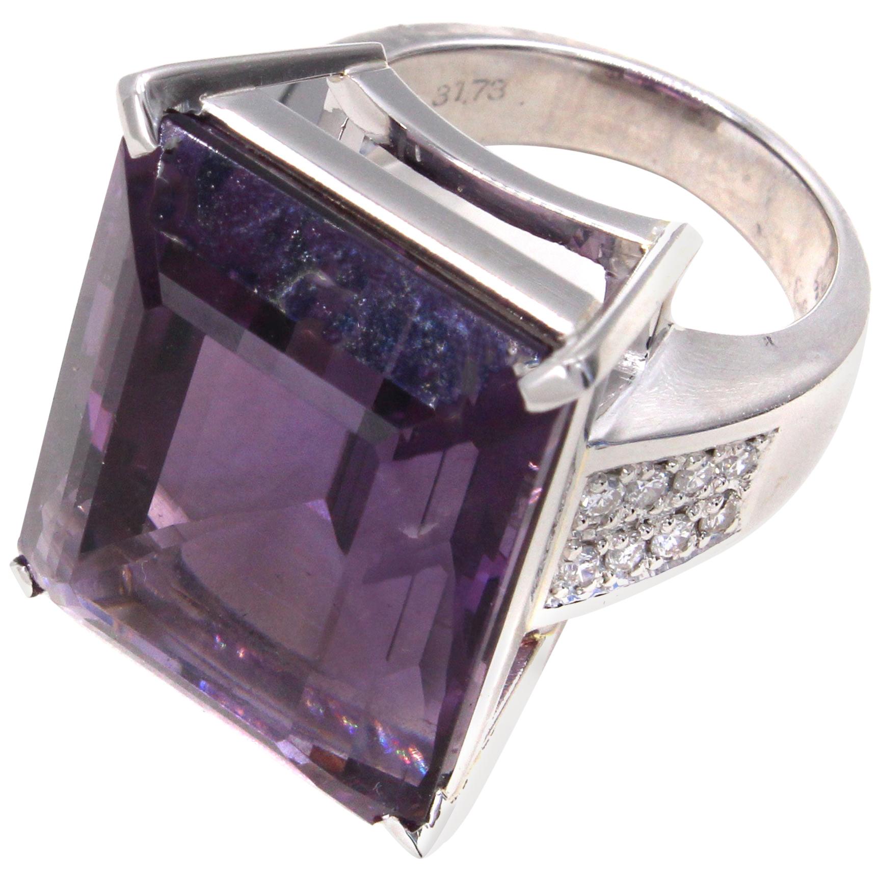 37 Carat Amethyst Diamond Platinum Ring