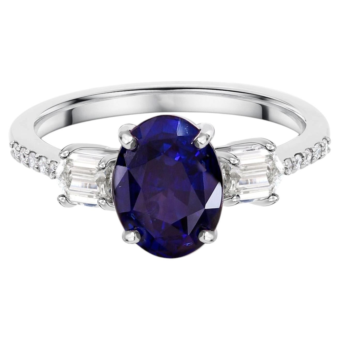 3,7 Karat Blauer Saphir 1,07 Karat SI/H Diamant Ring 18 Karat Weißgold Schmuck