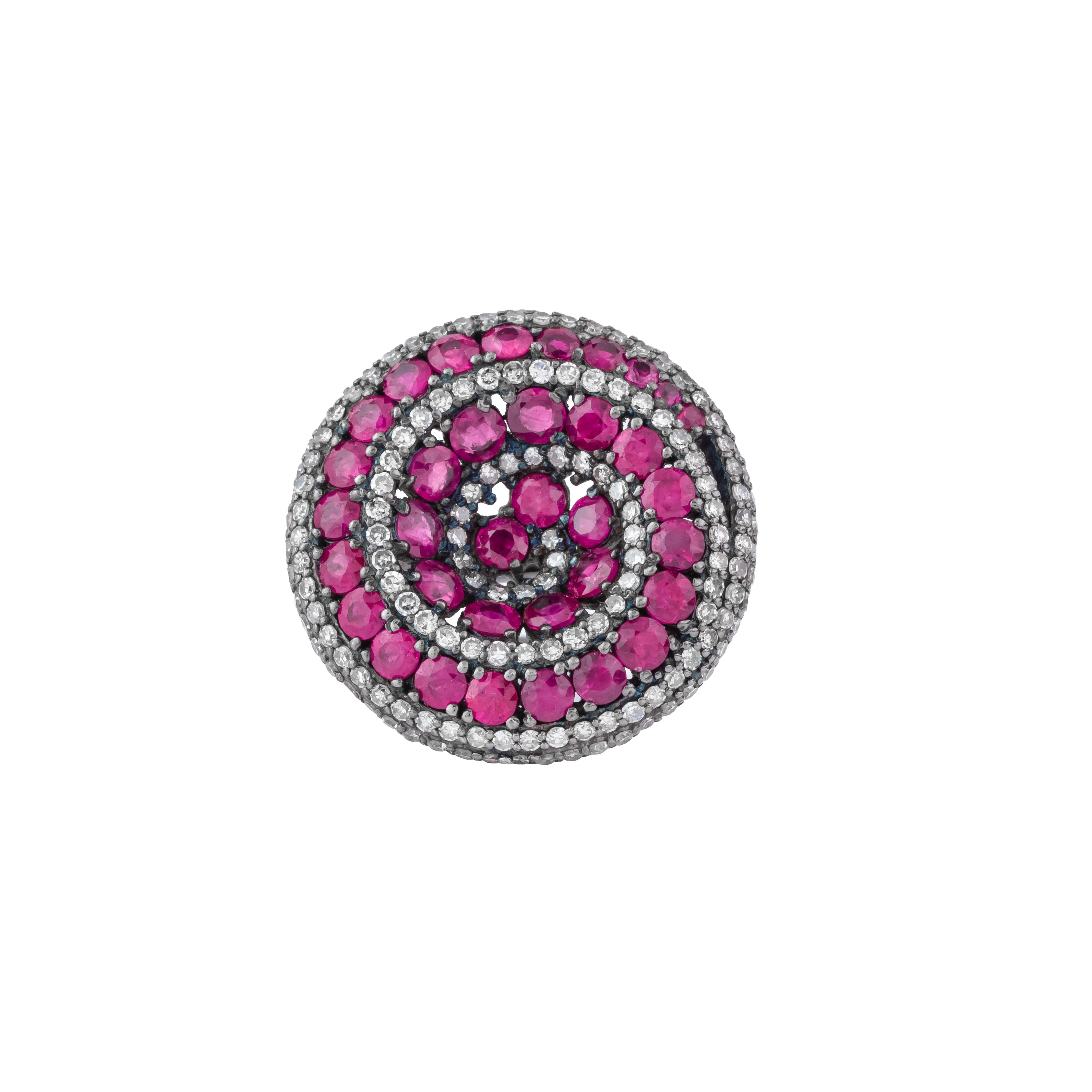 Contemporary 3.7 Carat Diamond and Ruby Fashion Ring For Sale