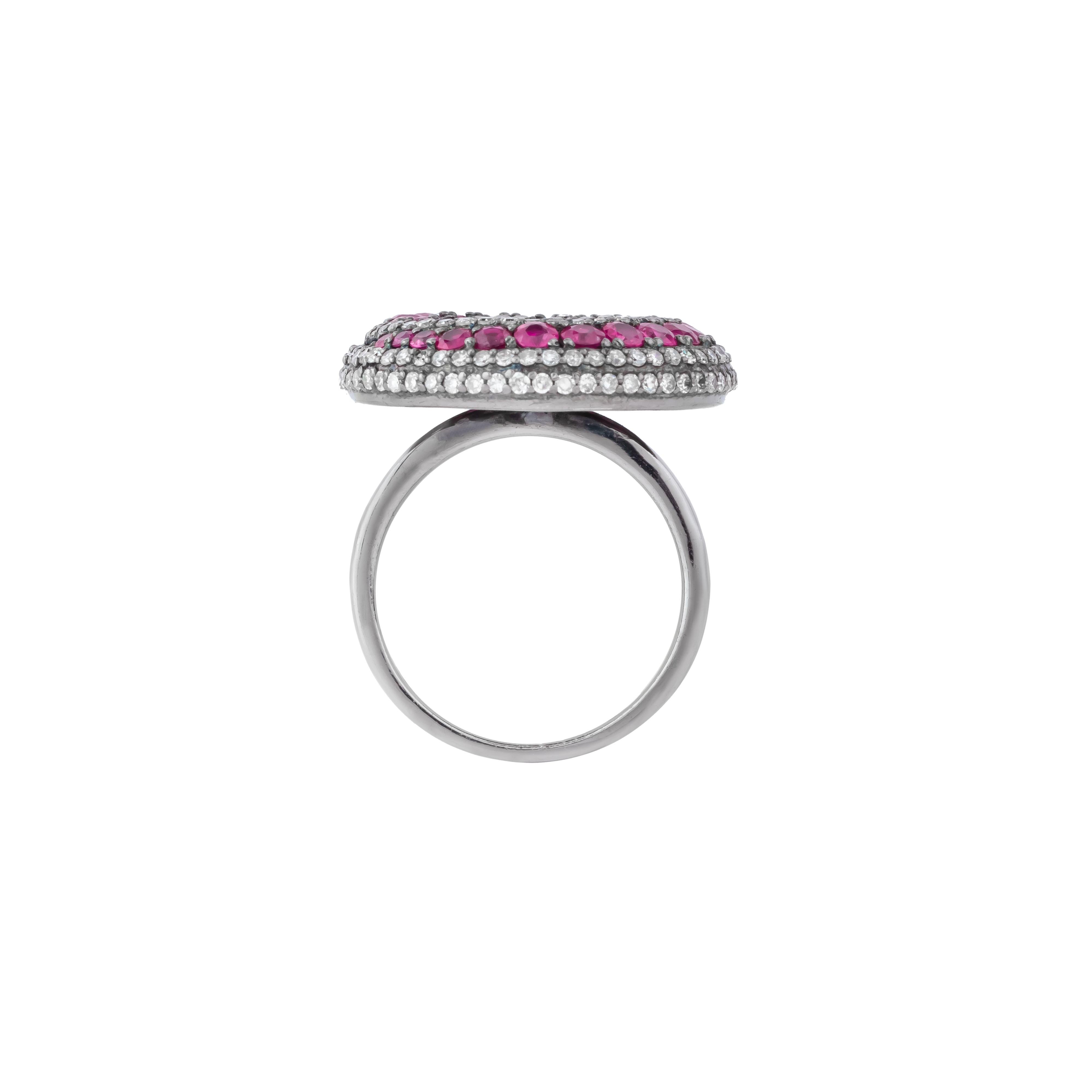 Round Cut 3.7 Carat Diamond and Ruby Fashion Ring For Sale