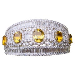 37 Carat Diamond and Yellow Topaz 18 Karat Hinged Bangle Bracelet