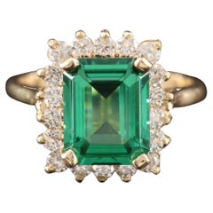 3.7 Carat Floral Emerald Diamond Engagement Ring Art Deco Emerald Bridal Ring