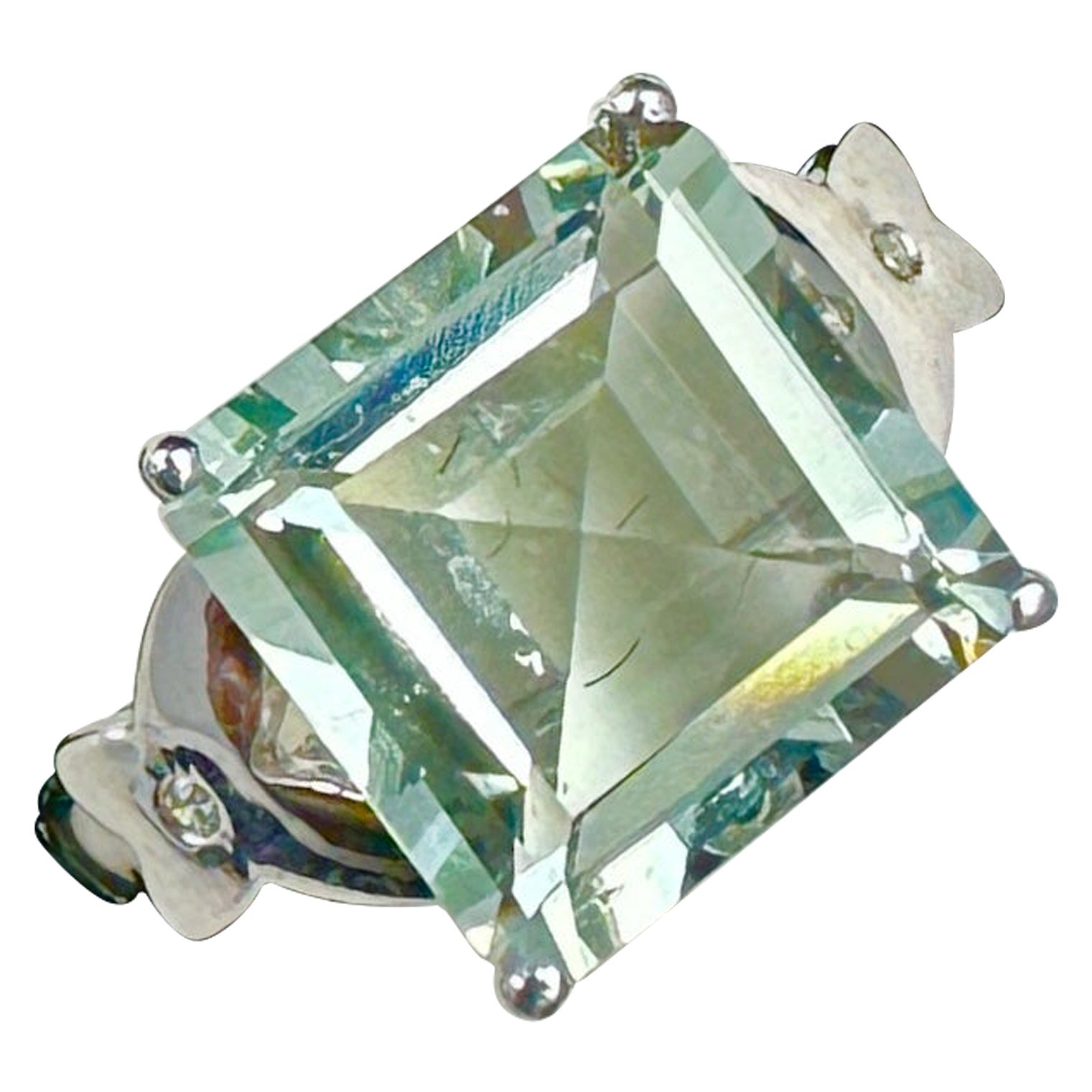 3,7 Karat Grüner Amethyst Ring Weißgold Quadratischer Stufenschliff Solitär Art Deco im Angebot