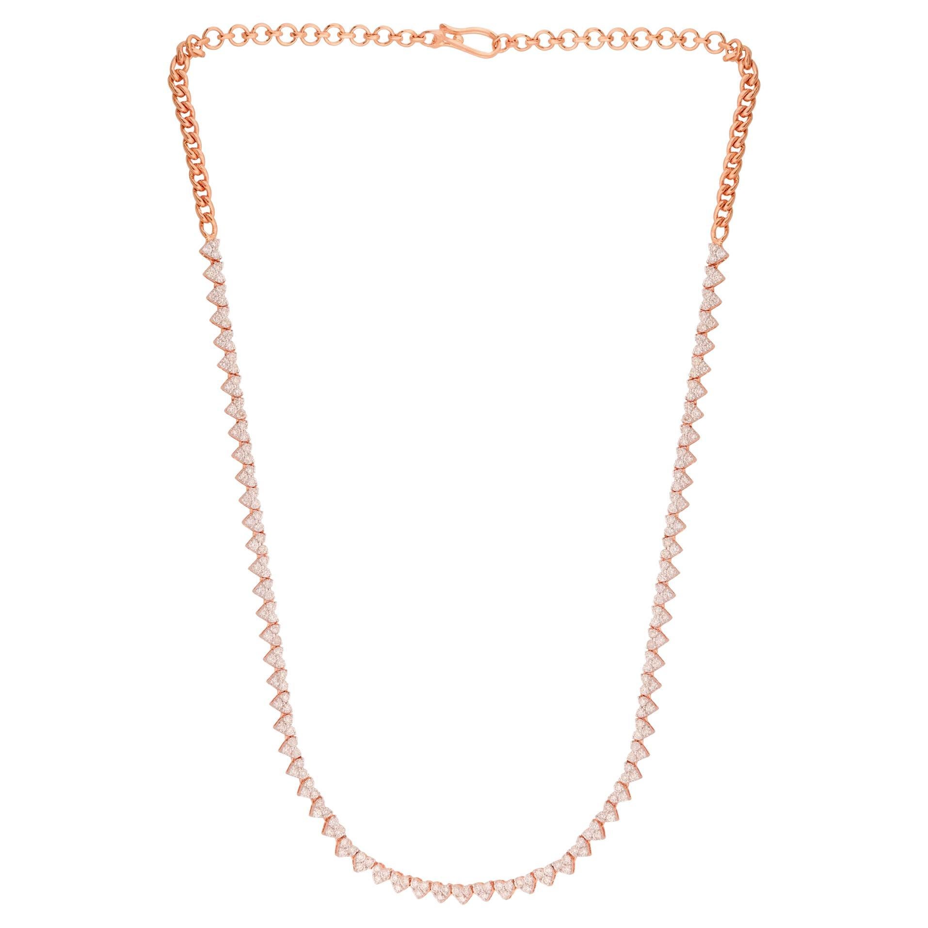 Collar de cadena de tenis con diamantes en racimo en forma de corazón de 3,7 quilates y oro rosa de 14 quilates en venta 1
