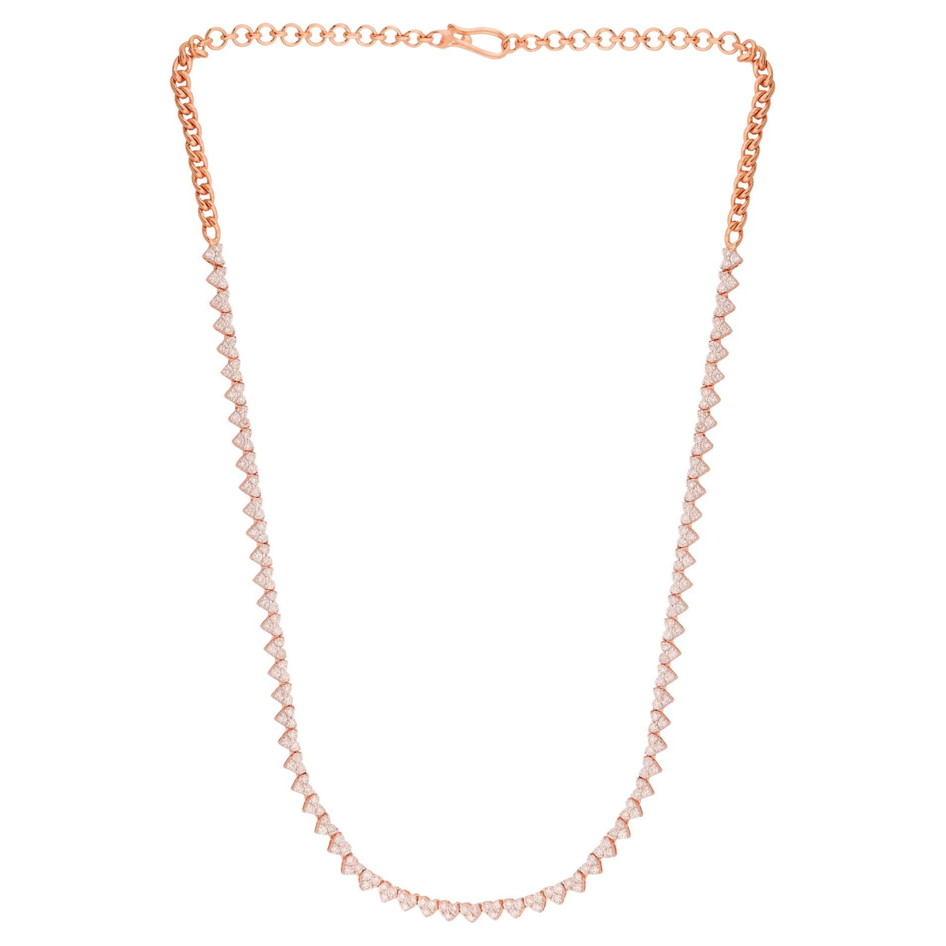 Collana con catena tennis di diamanti a forma di cuore da 3,7 carati in oro rosa 14 carati