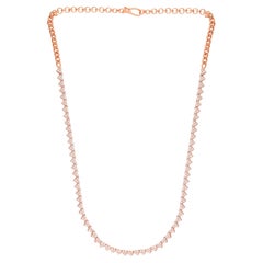 3.7 Carat Heart Shape Cluster Diamond Tennis Chain Necklace 14 Karat Rose Gold