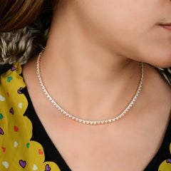 3.7 Carat Heart Shape Cluster Diamond Tennis Chain Necklace 18 Karat Rose Gold