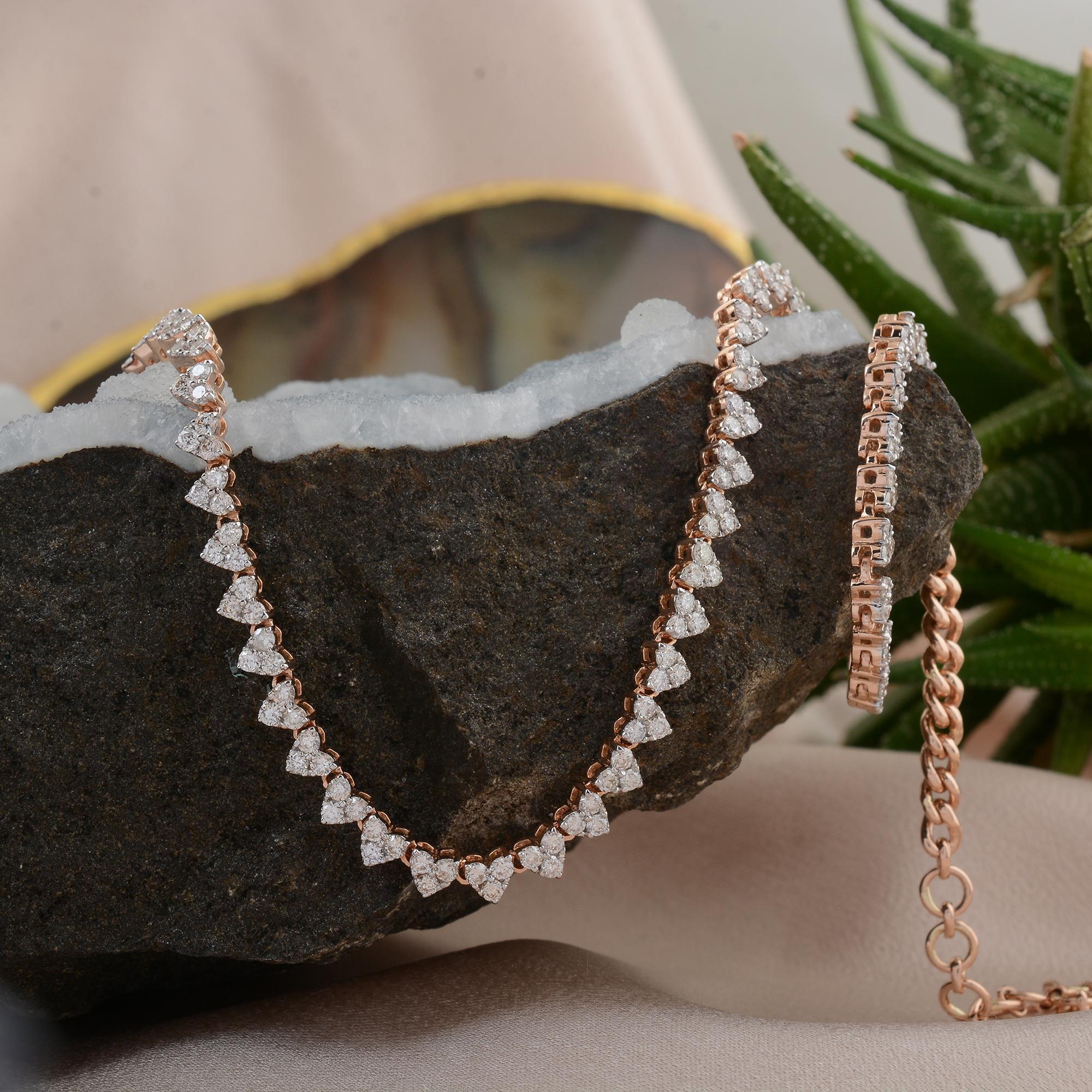 Taglio rotondo Collana con catena tennis di diamanti a forma di cuore da 3,7 carati in oro rosa 18 carati in vendita