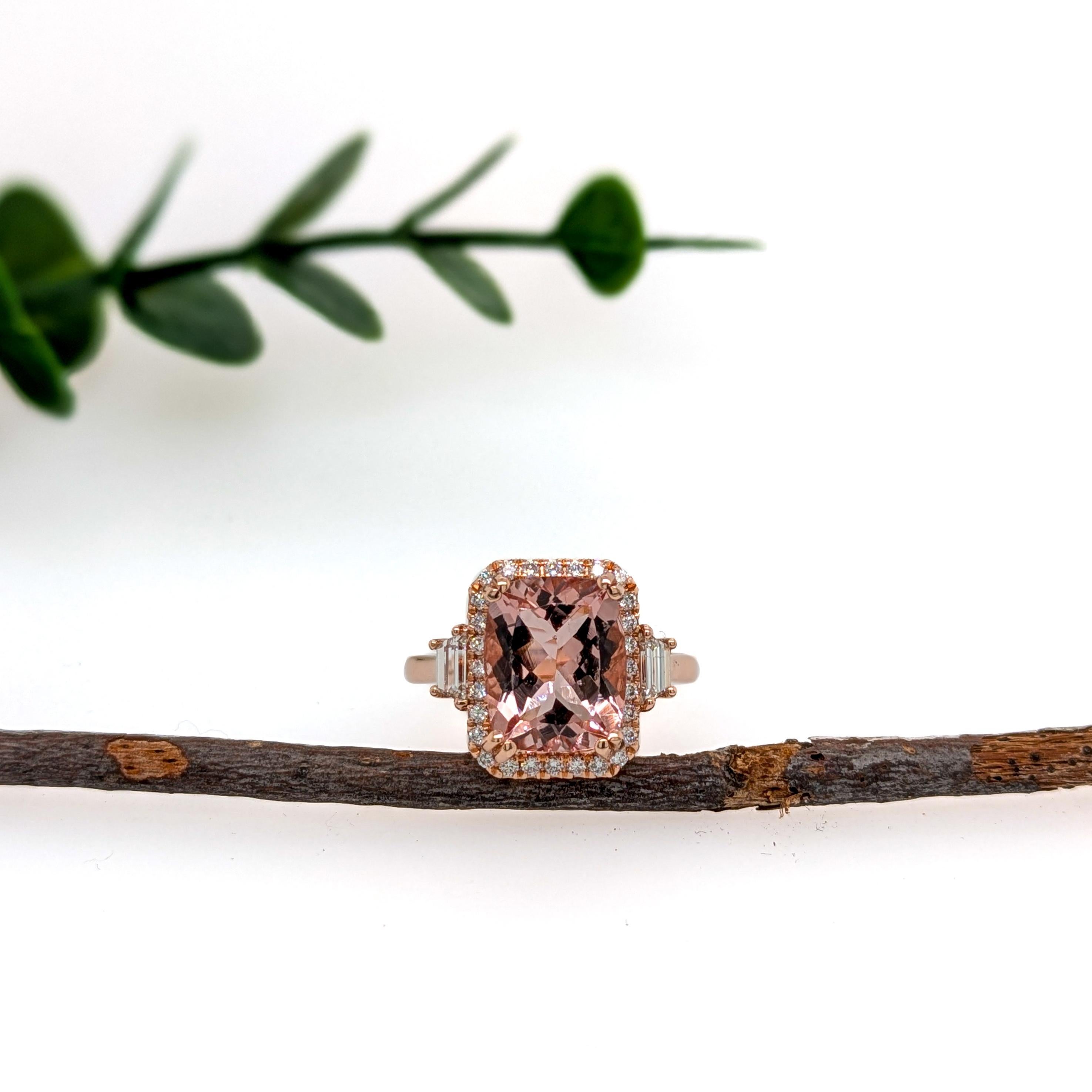 Anillo de Morganita de 3,7 quilates con diamantes extraídos de la tierra en oro macizo de 14 quilates  CU 11x8mm Art Decó en venta