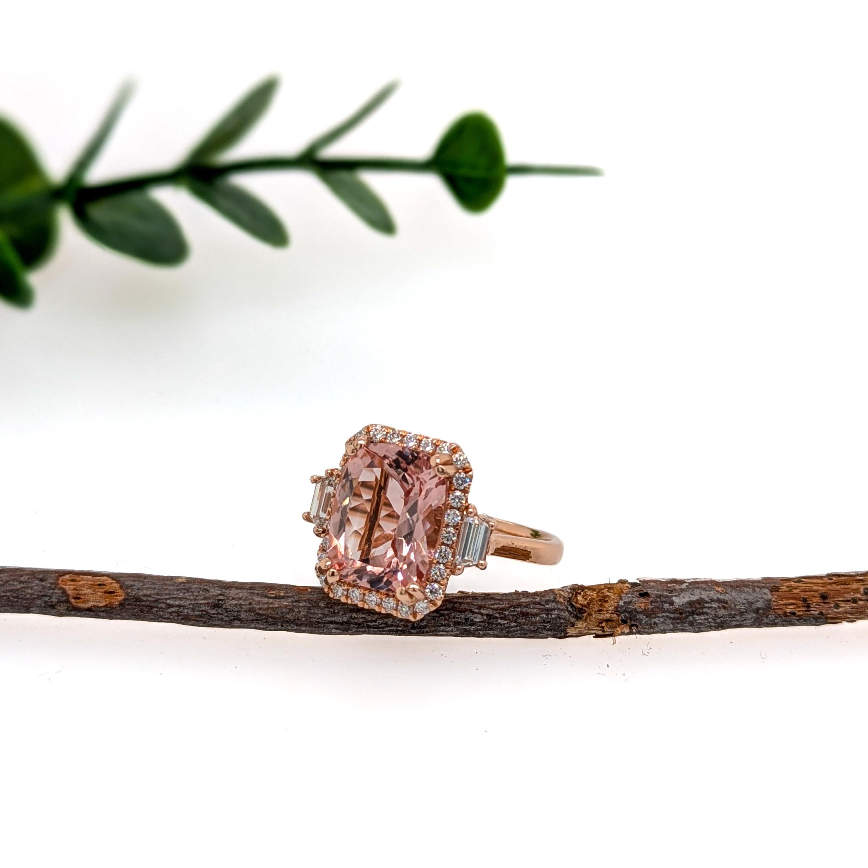 Anillo de Morganita de 3,7 quilates con diamantes extraídos de la tierra en oro macizo de 14 quilates  CU 11x8mm Corte cojín en venta