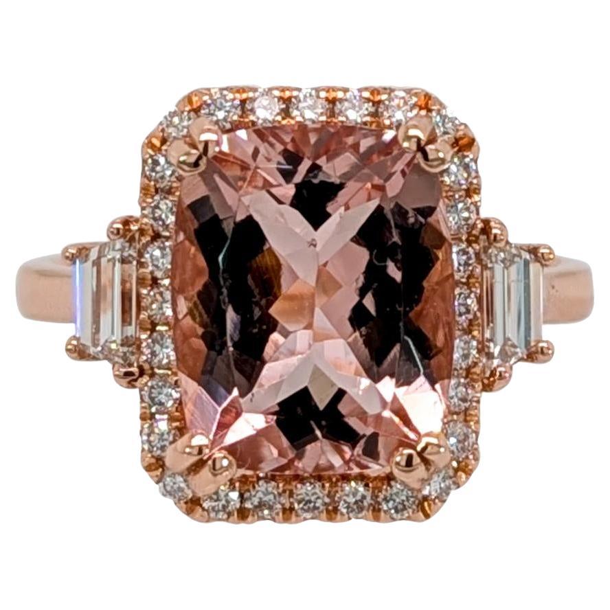 3.7 Carat Morganite Ring w Earth Mined Diamonds in Solid 14K Gold  CU 11x8mm