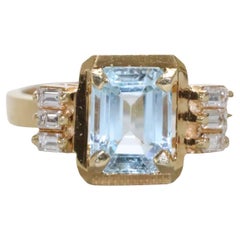 3.7 Karat natürlicher Aquamarin Diamant Verlobungsring Diamant Ehering