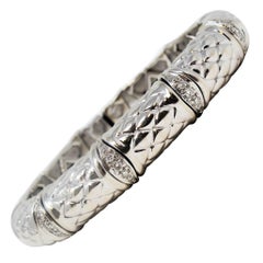 Vintage .37 Carat Pave Diamond Bamboo Style Flex Bangle Bracelet 18 Karat White Gold