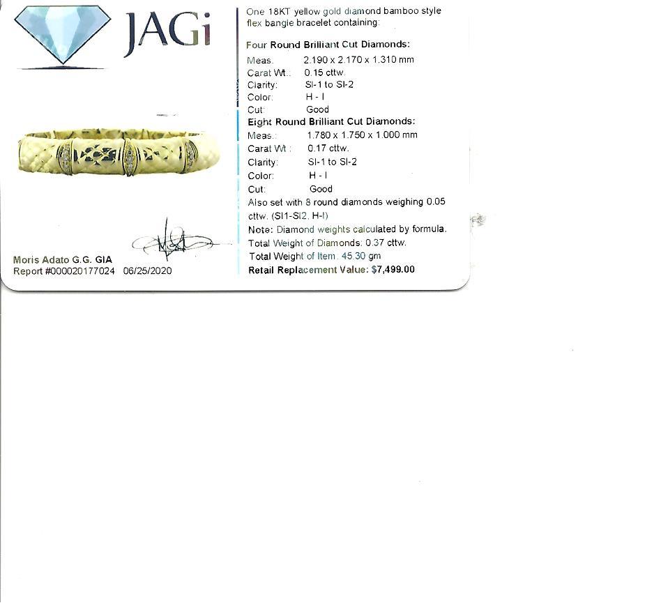 .37 Carat Diamond Pave Bamboo Style Flex Bangle Bracelet en or jaune 18 carats en vente 7