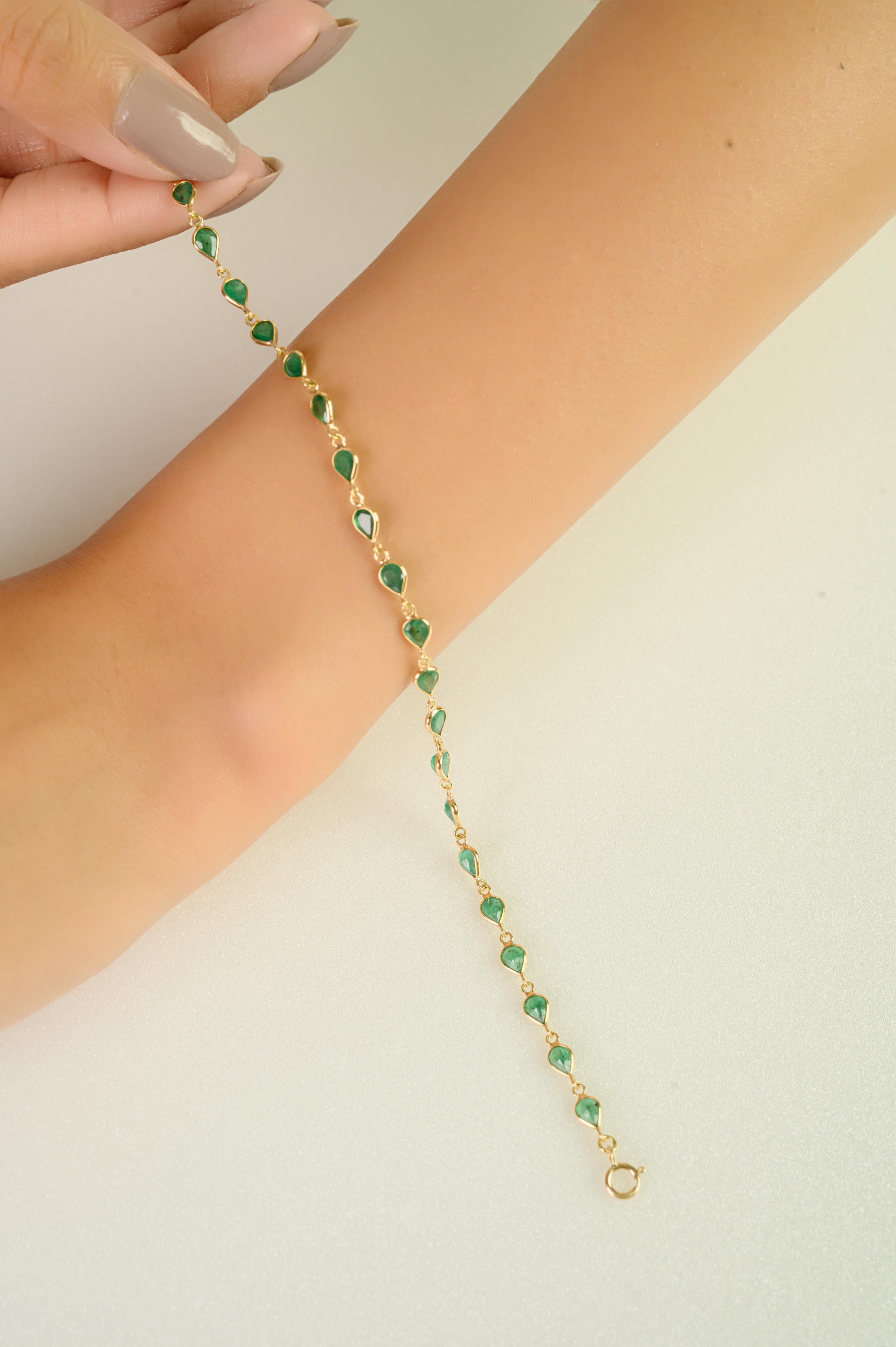De las mujeres Pulsera de esmeralda de 3,7 quilates en oro amarillo de 18 quilates para regalo de Navidad en venta