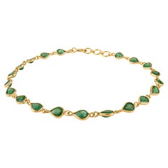 3.7 Carat Pear-Cut Emerald Station Bracelet in 18K Yellow Gold Christmas Gift