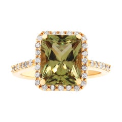 Radiant Cut Color Changing Diaspore Halo Engagement Ring