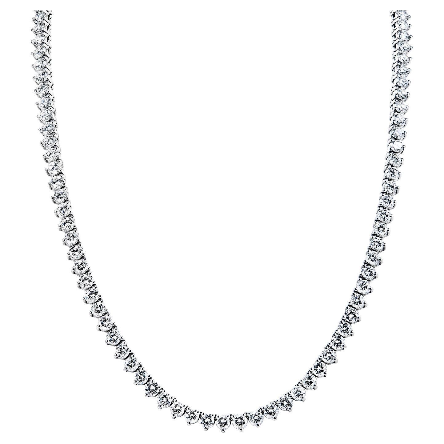 37 Carat Round Brilliant Diamond Riviera Graduated Necklace Certified For Sale